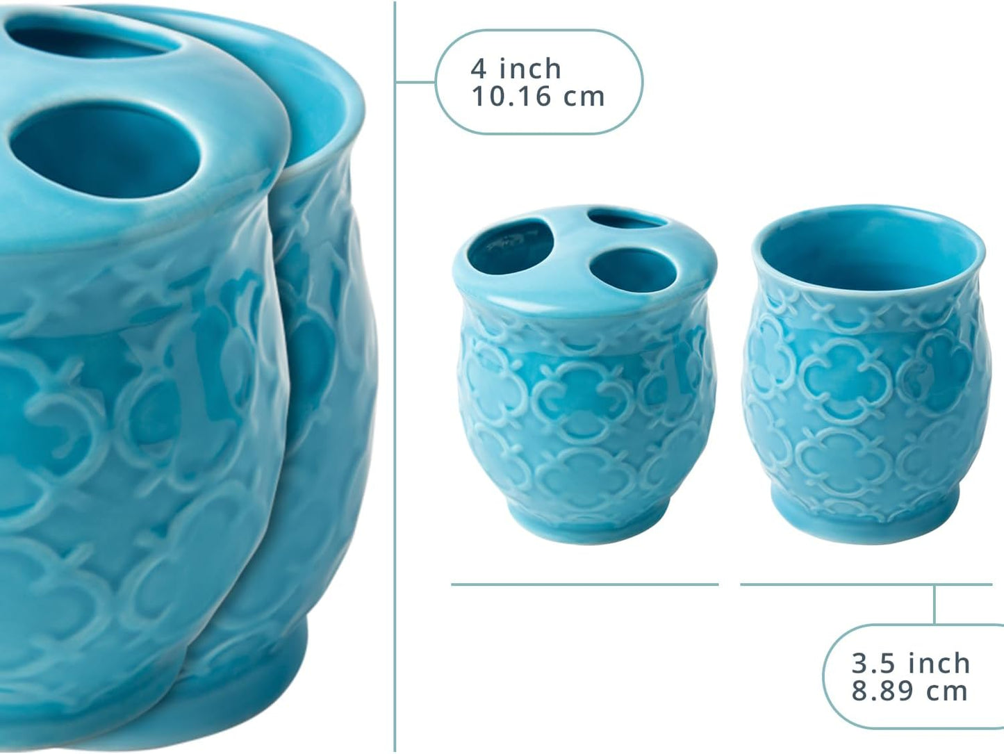 Comfify 4-Piece Bathroom Accessory Set - Ceramic Bath Set with Blue Glossy Finish - Modern Vanity Accessories Including Soap Dish, Tumbler, and Toothbrush Holder