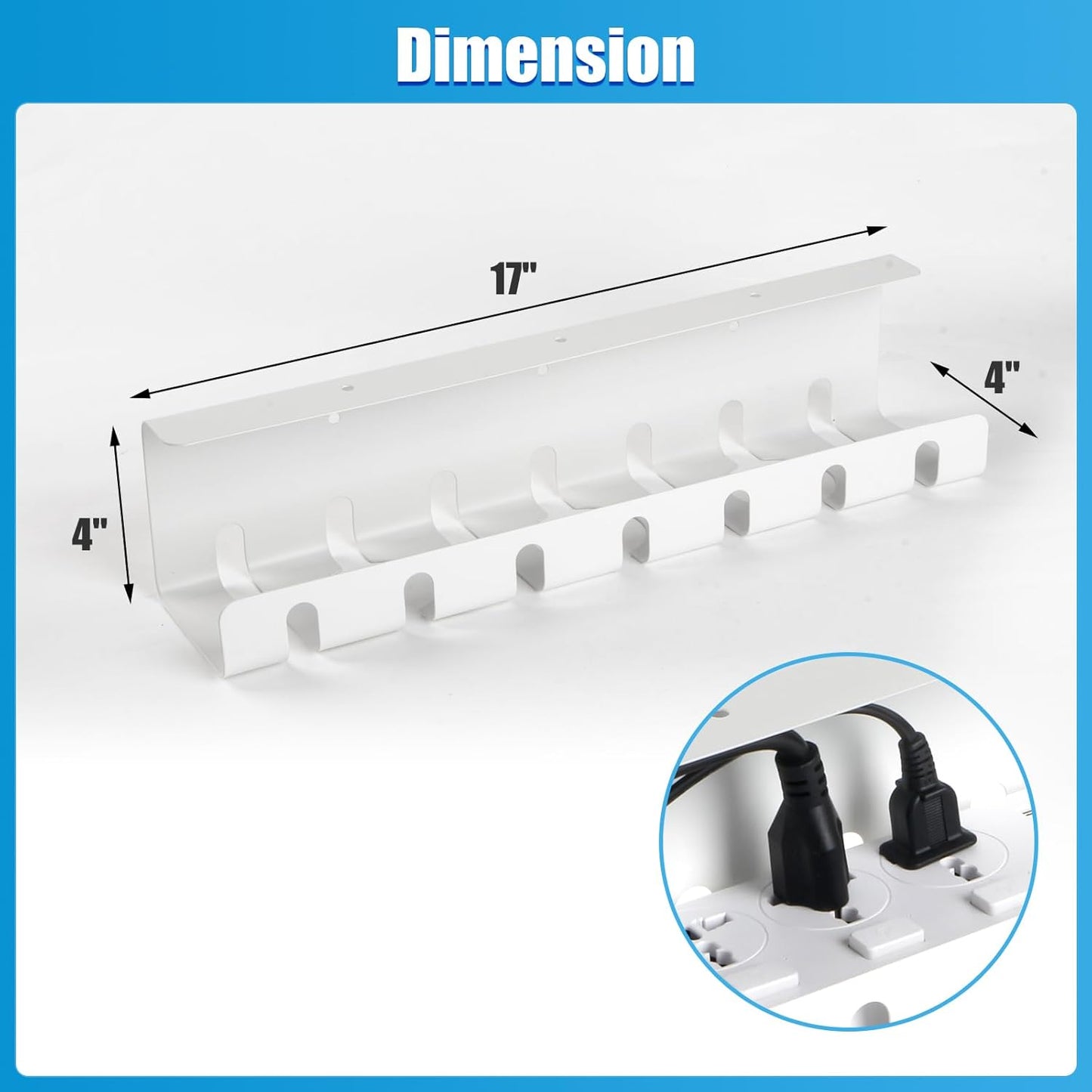 Under Desk Cable Management, 2 Pack 17" Cable Tray Organizer, No Drill or Screw Mount, Standing Desk Cable Management, Cord Organizer, White