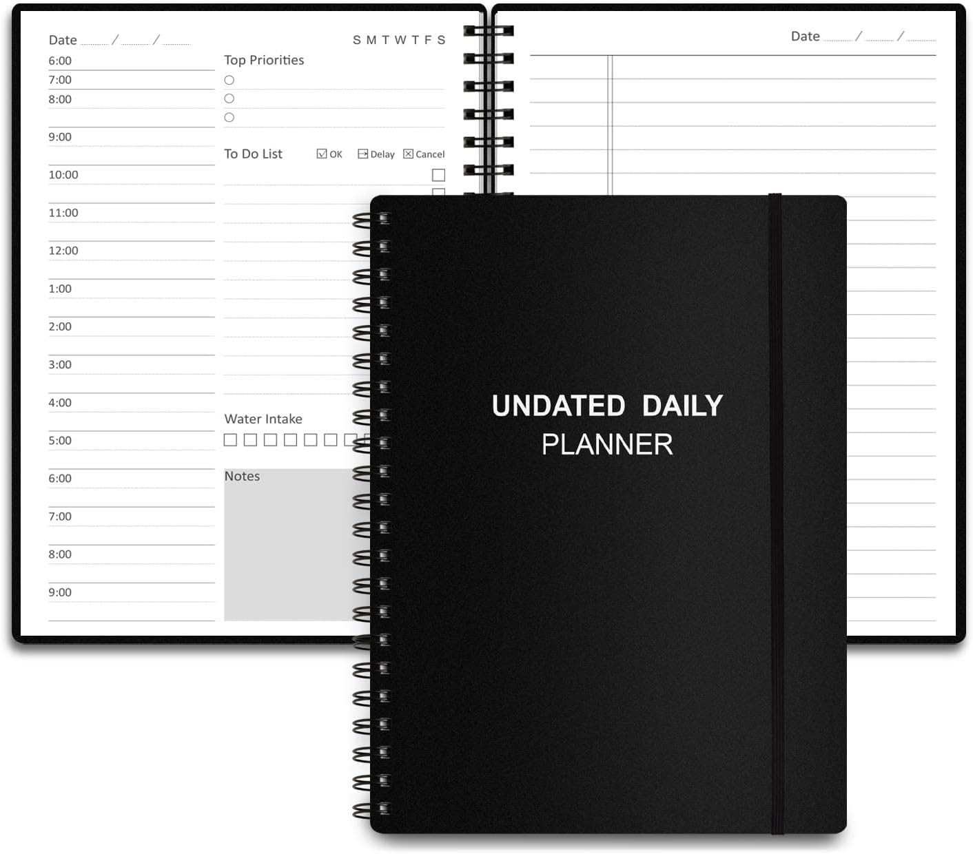 Tiankool Undated Daily Planner,Undated Planner with Hourly Schedules, Top Priorities Items and To Do List, Appointment Book for Time Management, 5.8 × 8.2 Inch