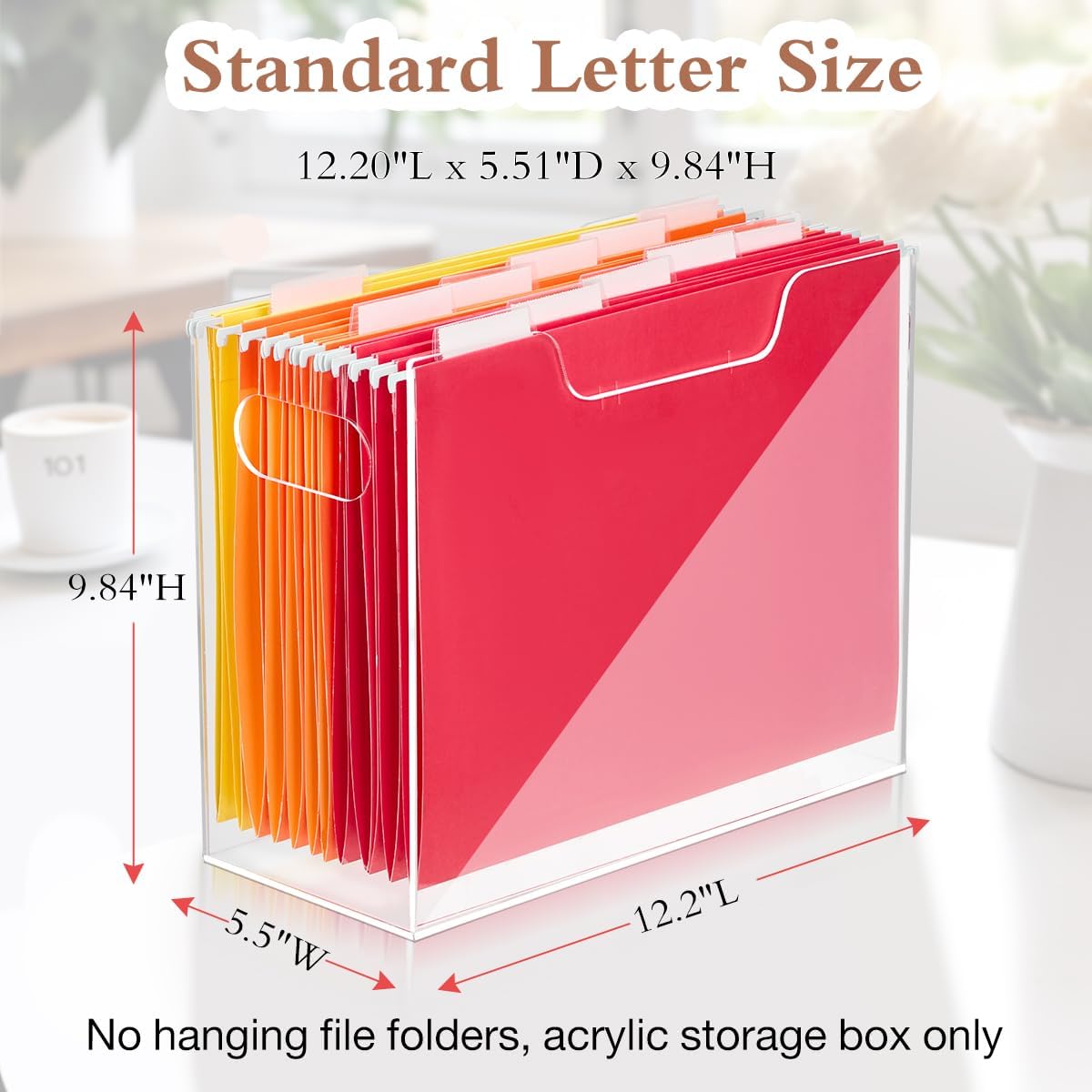 Acrylic File Folder Organizer，Clear Hanging File Organizer Box for Letter Size/A4, Portable Desktop File Storage box for Desk Home Office School -1 Pack