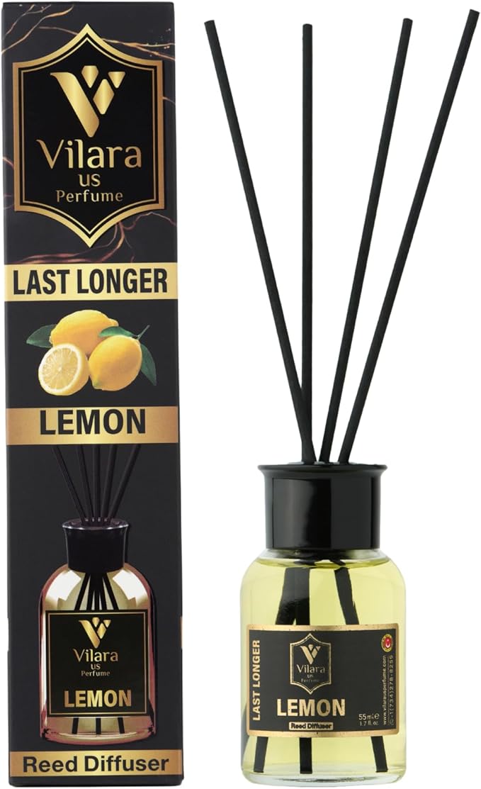 Reed Diffuser Set with Sticks for Home – Bathroom, Bedroom & Office Aromatherapy – Long Lasting Scented Oil Diffuser with Sticks – Luxury Room Fragrance Diffuser 55ml,1.7 fl oz (Lemon)