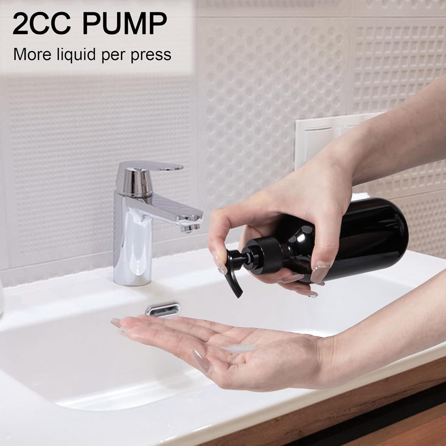 Yebeauty Pump Bottle Dispenser, 10oz 300ml Empty Plastic Shampoo Conditioner Dispenser, Refillable Shower Soap Dispenser Pump Bottle Liquid Containers for Kitchen Bathroom, 2 Pack Black