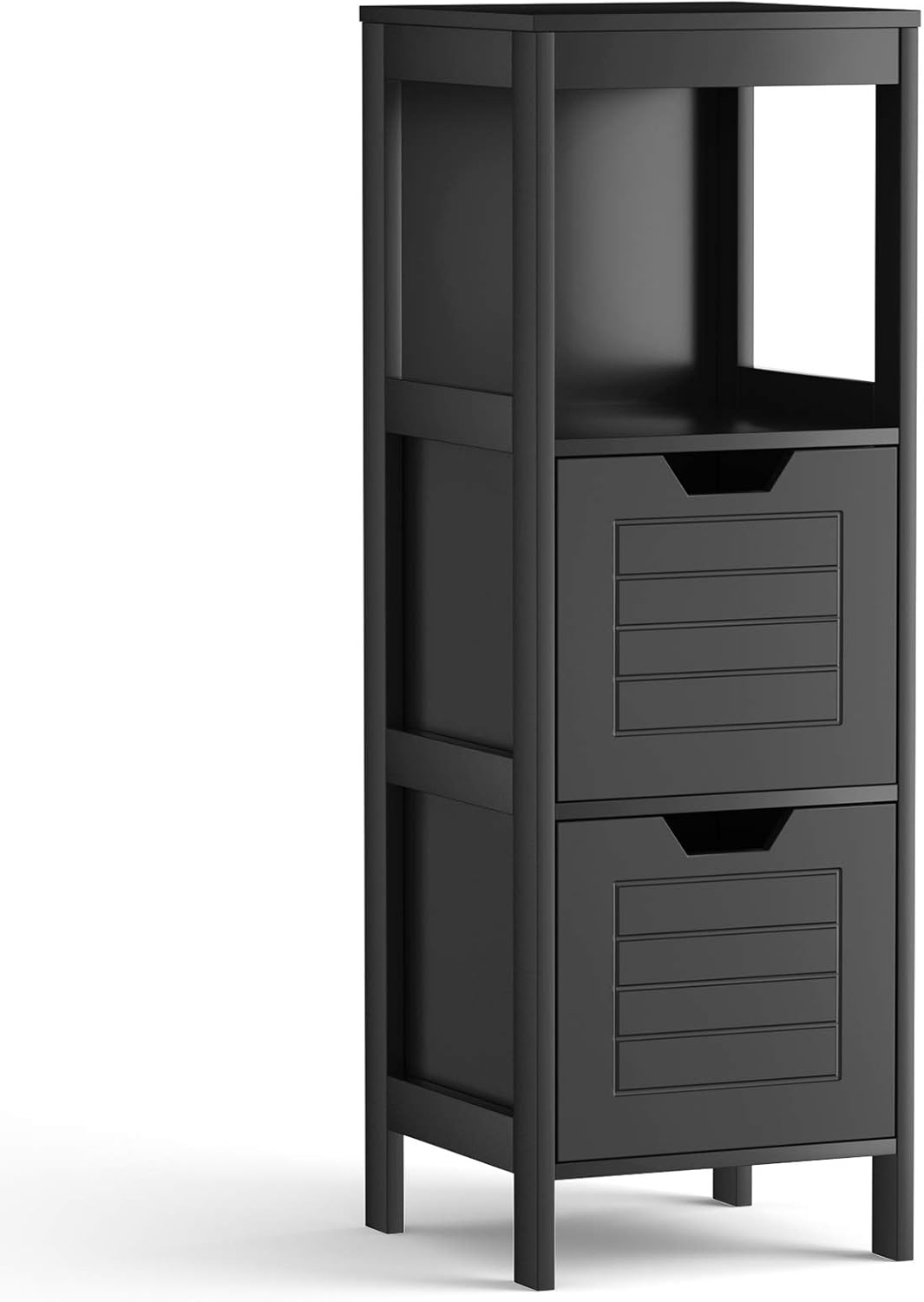 Tangkula Bathroom Floor Cabinet, Narrow Wood Storage Tower w/2 Switchable Drawers, Multifunctional Side Storage for Bathroom, Freestanding Small Cabinet for Small Spaces, 12 x 12 35 Inch (Black)