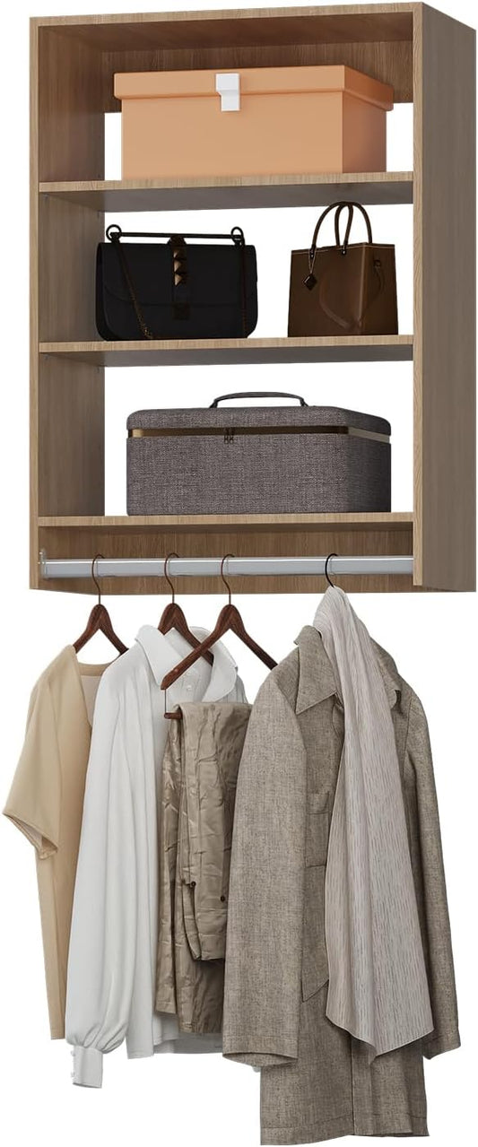 ROOMTEC 28.5" Medium Hanging Closet Unit, Modular Closet System with Hanging Rod, Wardrobe Organizer for Bedroom or Walk-in Closet, Wall Mounted, Customizable Clothes Storage Unit, Wood