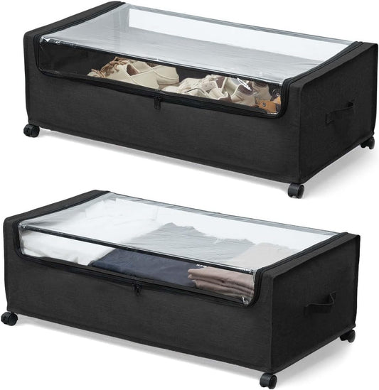 Under Bed Storage with Wheels, Under The Bed Storage Drawers On Wheels, Rolling Underbed Drawers, Lockable, Heavy Duty, XXXXL Size 90L