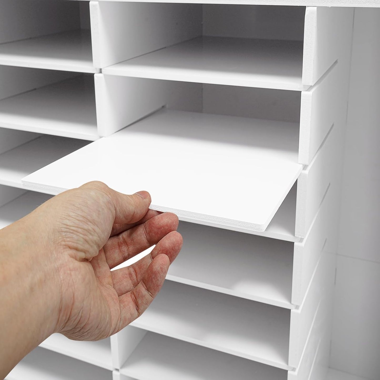 Literature Organizers, Mail Sorter Organizer Adjustable Shelves and 2 Drawers Desktop File Sorter Paper Organizer for Home School Office (White, 24 Slots with 2 Drawers)