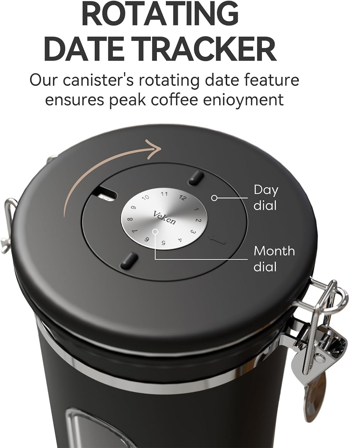 Veken Coffee Canister with Window,Airtight Stainless Steel Pantry Container,Home Kitchen Food Storage Organizers for Ground,Beans,Espresso,Rice,Tea,Sugar,Cereal, Flour,Bar Accessories,Gifts,22OZ,Black