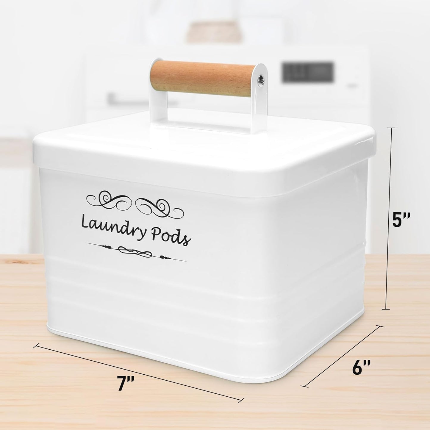 ELITAPRO Laundry Pods container Modern Farmhouse Laundry Pods Holder Metal Box Dispenser with Lid Laundry Room Decor and Accessories