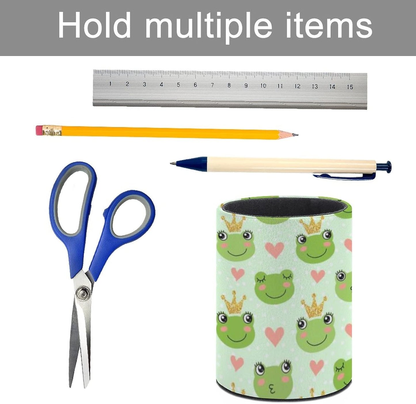 Cute Frogs Pen Holder Pencil Organizer Cute Pencil Cup Desk Decor Makeup Brush Holder PU Multifunctional Office Suppliesfor Home Classroom School