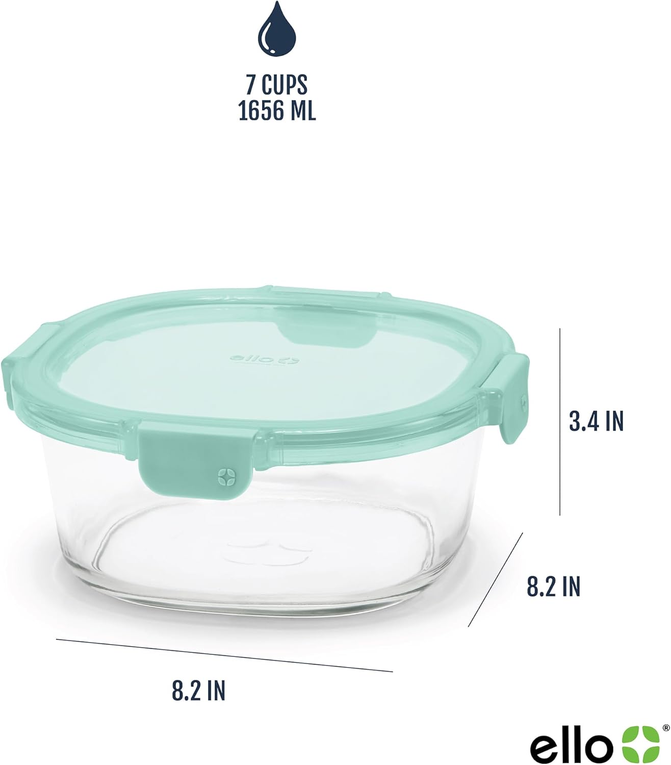 Ello Color Lock 7 Cup 4PC, 2 Pack Glass Meal Prep Sets Leak-Proof Glass Food Storage Containers with Airtight BPA-Free Plastic Lids, Dishwasher, Microwave, and Freezer Safe, Purple Rain