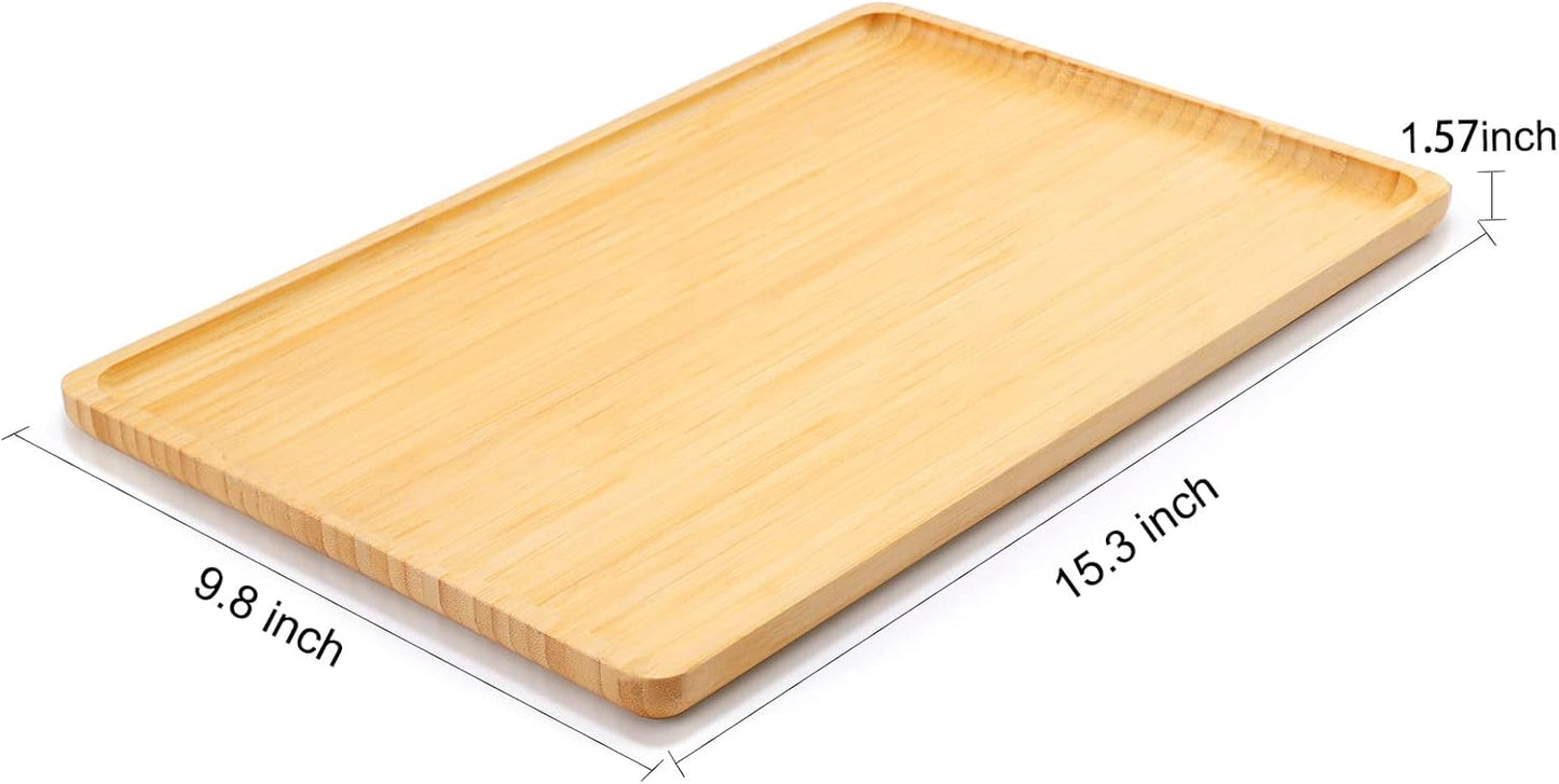 Bamboo Tray with Handles - Lightweight Serving Tray for Breakfast in Bed, Coffee Table, BBQ, Kitchen, Ottoman & Party - Perfect for Lap, Couch & Gifting - Large Size Wood Pallet - 15”x10”