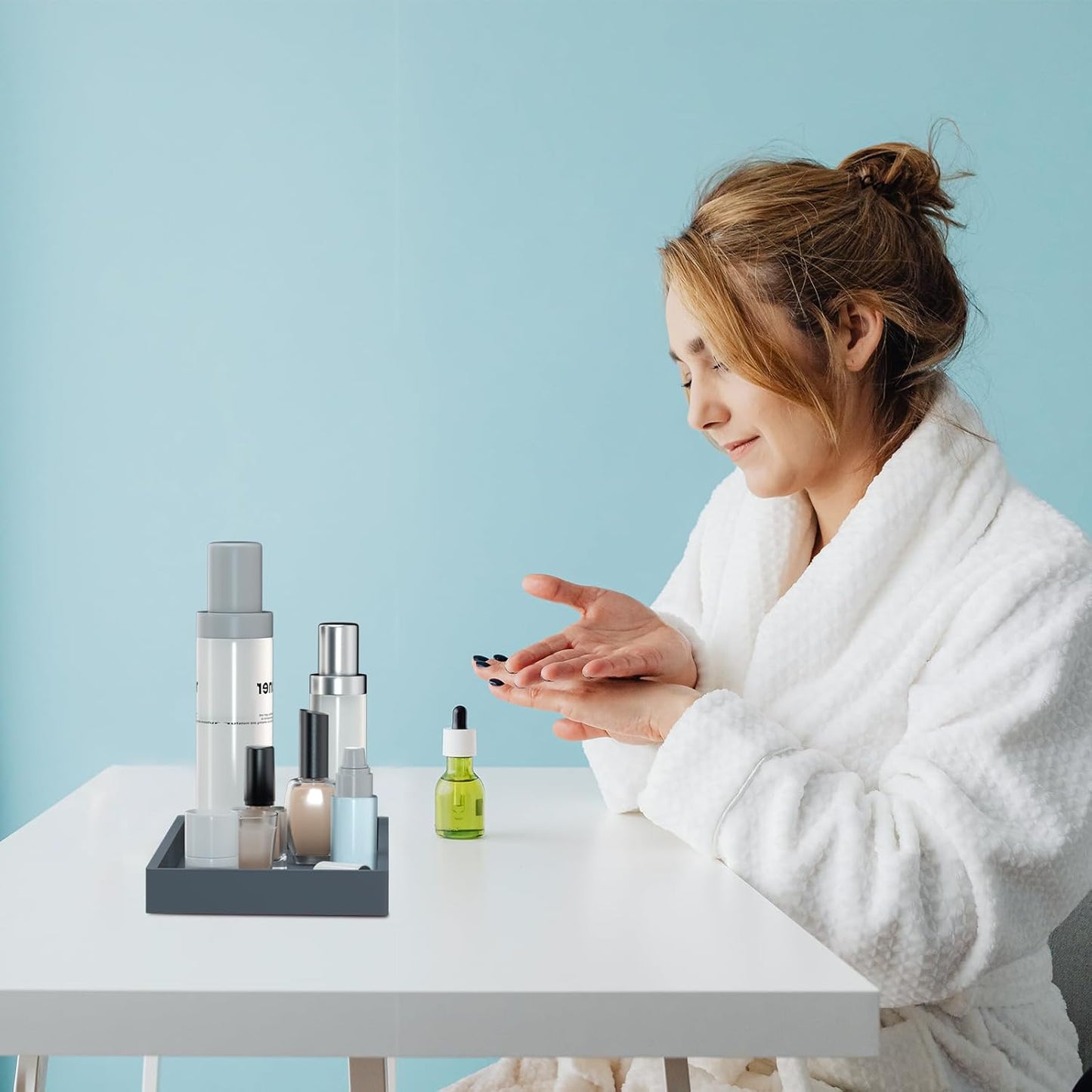 BBK Bathroom Vanity Tray 7.8 in - 2 Pack(Small) Silicone Bathroom Tray for Counter, Perfume Key Trinket Ring Tray, Decor Soap Dispenser Countertop Tray for Kitchen Sink Organization (Gray)