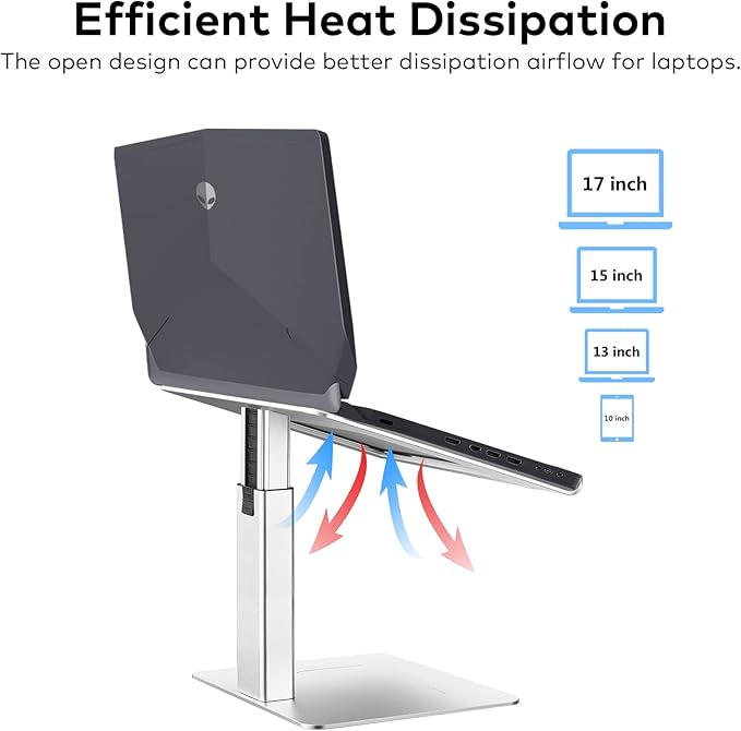 Laptop Stand for Desk, Ergonomic Aluminum Laptop Stand Adjustable Height from 7-15", Sitting and Standing Laptop Riser for 10-17" Notebook (Silver)