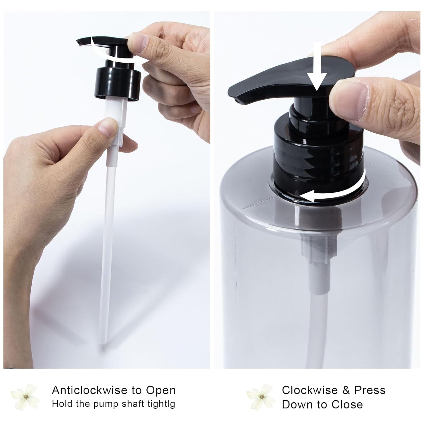 Yebeauty Soap Dispenser, 2 Pack 17oz/500ml Refillable Pump Bottle Dispenser Plastic Empty Shampoo and Conditioner Bottles Clear Black Lotion Container with Travel Lock for Bathroom Decor Upgrade