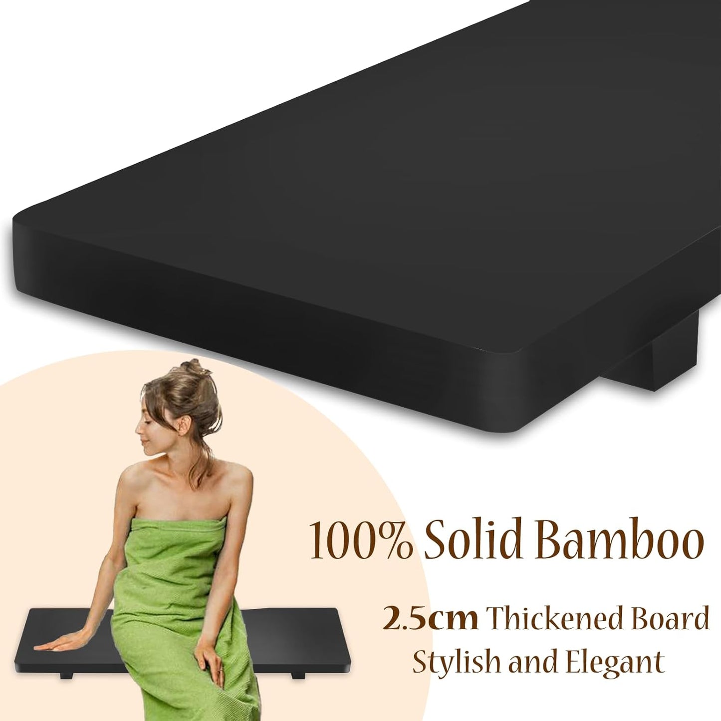 Stylish Black Bamboo Bathtub Tray Caddy with Adjustable Legs, Minimalistic Design Bath Tray for Tub, Bathtub Accessories, Fits Most Free Standing Bath Tubs, Idea for Women