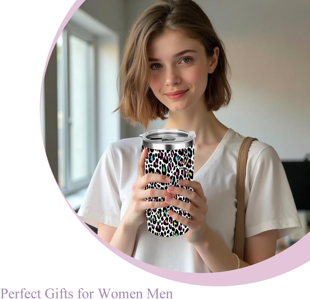 20 oz Insulated Tumbler，Tumbler with Lid Straw, Leopard Decor Insulated Travel Coffee Mug Stainless Steel Cup for Cold Hot Drink Gift for Women Friend Christmas Birthday Friendship ((Neon Leopard))