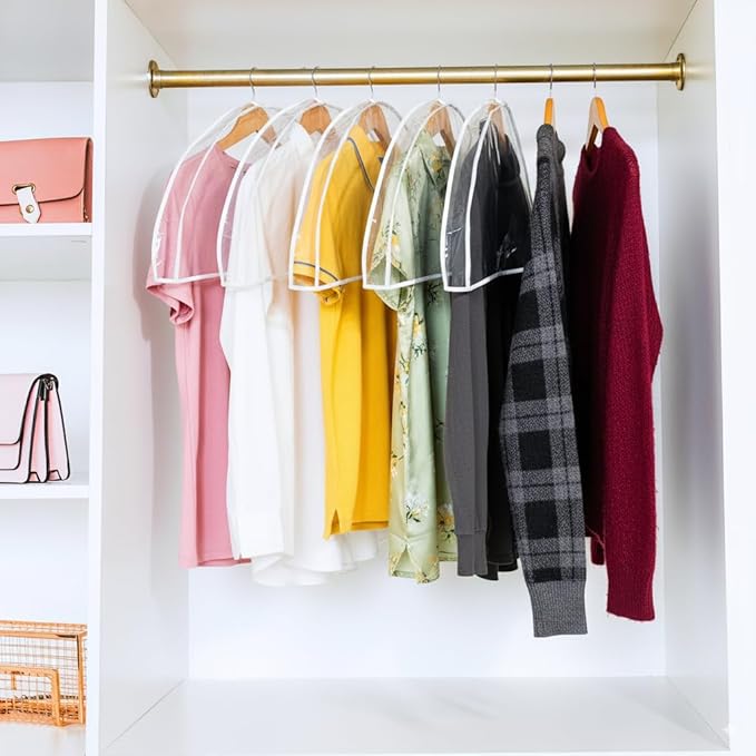 Clear Shoulder Covers Vinyl Plastic Hanger Covers for Clothes (Set of 12), Closet Clothes Protectors Breathable Garment Cover with 2" Gusset, Suit Shoulder Covers for Closets - 24'' X12" X2''/12 Pack