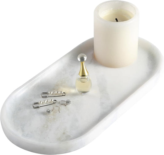Koville African Natural Marble Decorative Tray, 12"x6" - Countertop Organizer, Catchall Tray for Perfume, Candles, Jewelry