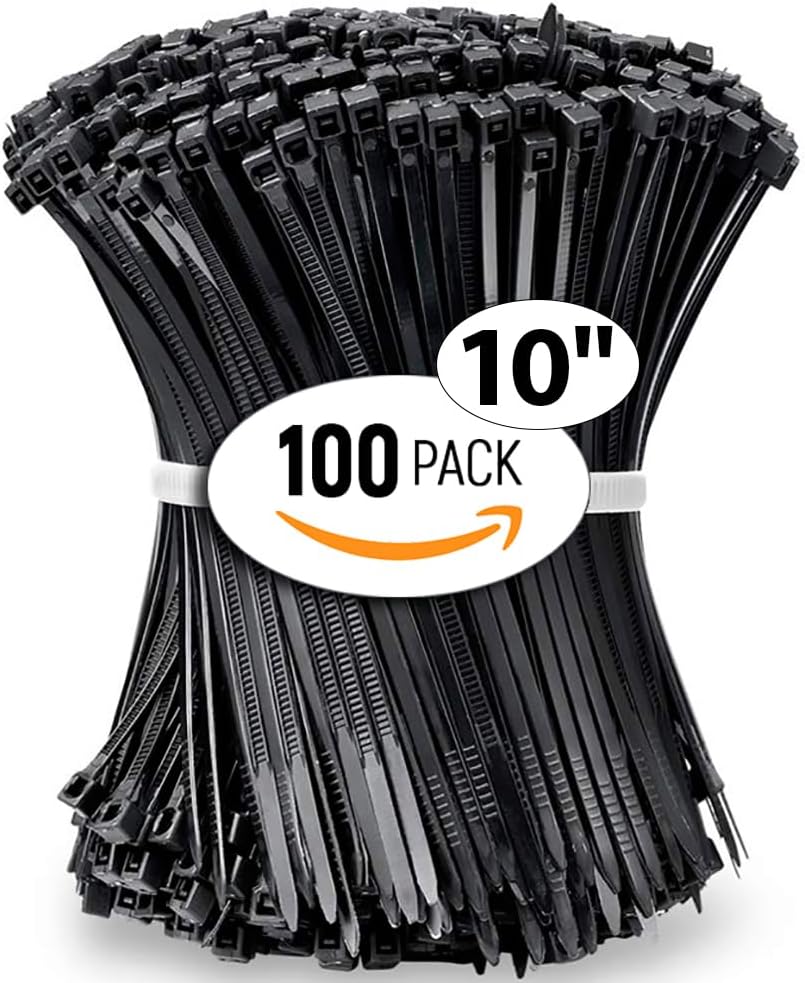 ALBO Zip Ties Black 10 Inch 100 Pack 50 lb, Long Plastic Cable Ties Thick 0.19 Inch Tie Wraps Heavy Duty UV Resistant Nylon Wire Ties for Indoor and Outdoor
