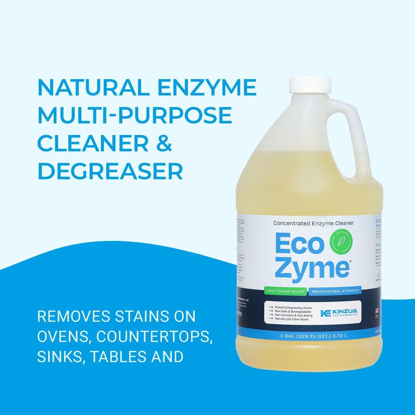 KINZUA ENVIRONMENTAL Eco-Zyme Multi-Purpose Enzyme Cleaner Concentrate, Professional Strength Concentrated All-Purpose Cleaner & Degreaser For Floor, Carpet, Kitchen, Concrete, Walls & More, 1 Gallon