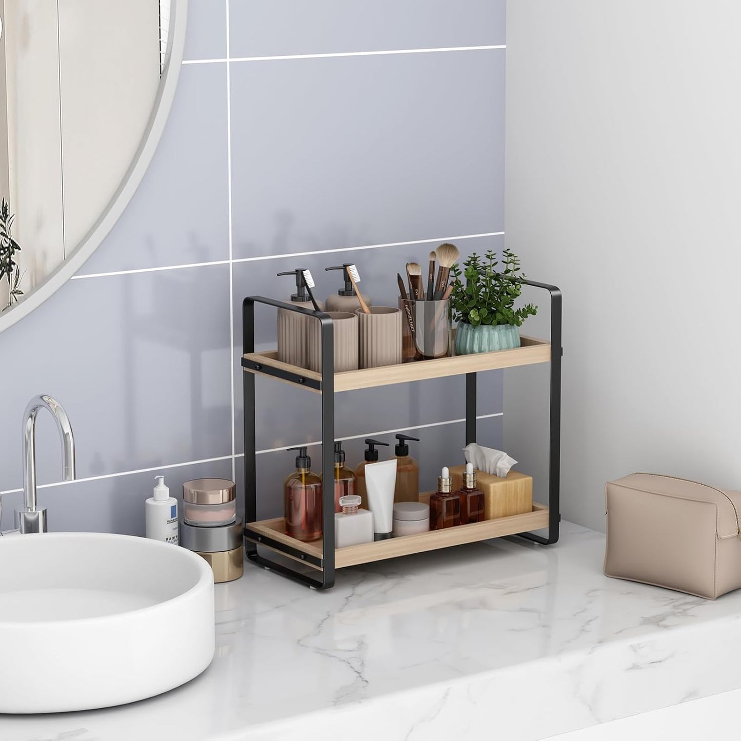 Bathroom Counter Organizer,Bathroom Countertop Organizer,Counter Shelf,Countertop Storage,Organization and Storage,Makeup Shelf,Sink Caddy(Burlywood 2 Tier)