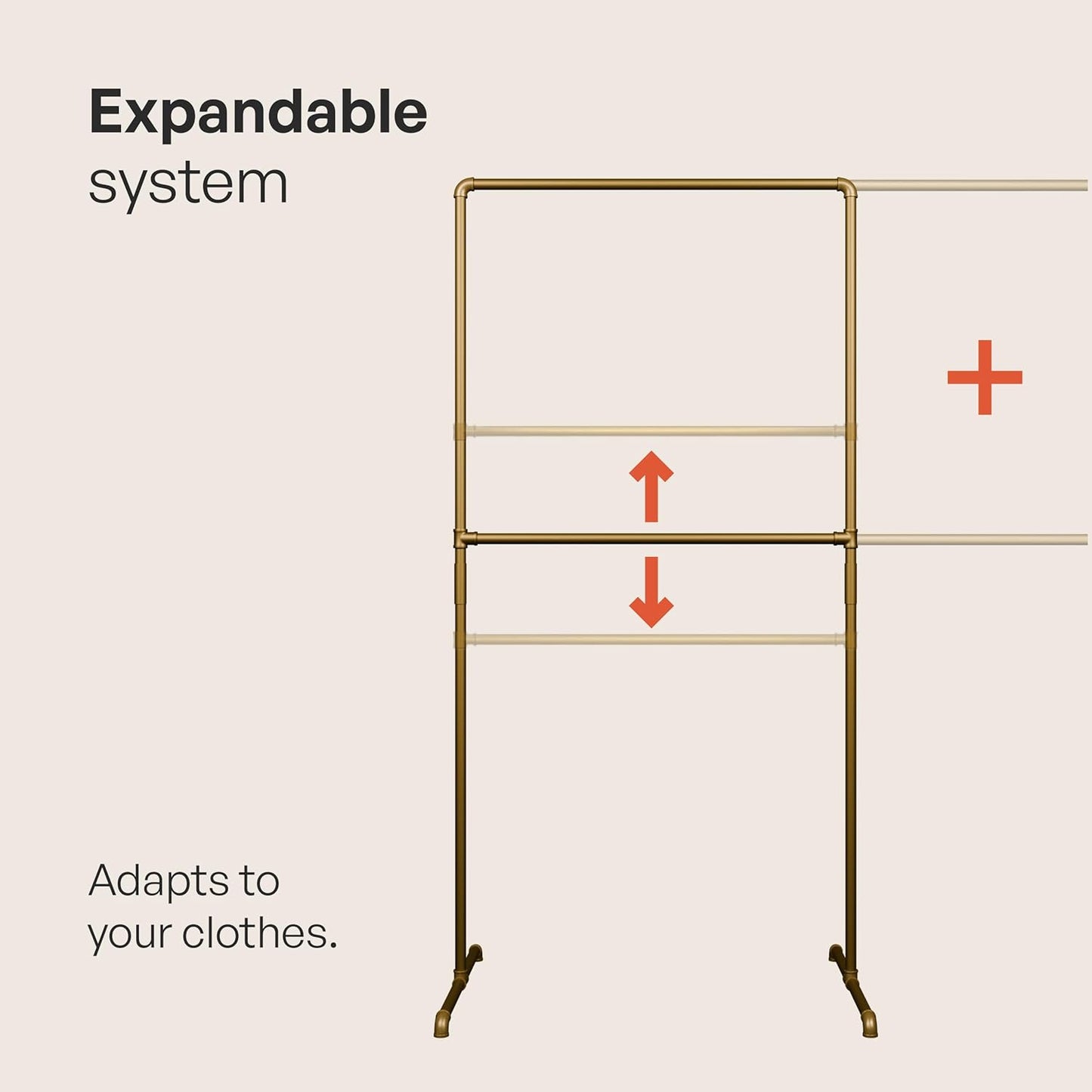 pamo Gold Clothing Rack – 38.98" W x 76.38" H – Industrial Pipe Metal Garment Organizer for Bedroom or Retail – Heavy-Duty Clothes Rack – Easy Assembly