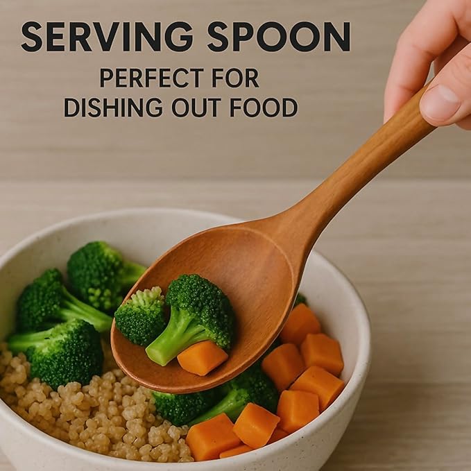 6-Piece Wooden Utensil Set – Premium Teak Wood Cooking Spoons & Spatulas, Non-Stick, Heat-Resistant, Durable & Eco-Friendly Kitchen Tools for Cooking & Serving