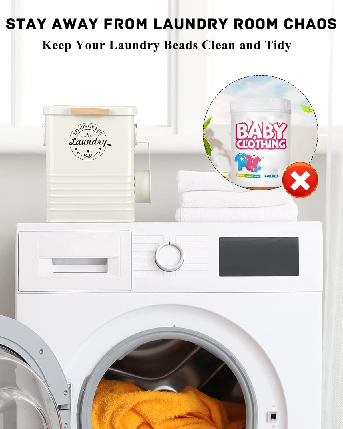 Laundry Detergent Powder Container Dispenser Holder for Laundry Room Organization. Metal Laundry Soap Dispenser with Scoop and Lid. Modern Farmhouse Laundry Room Decor and Accessories (Cream)