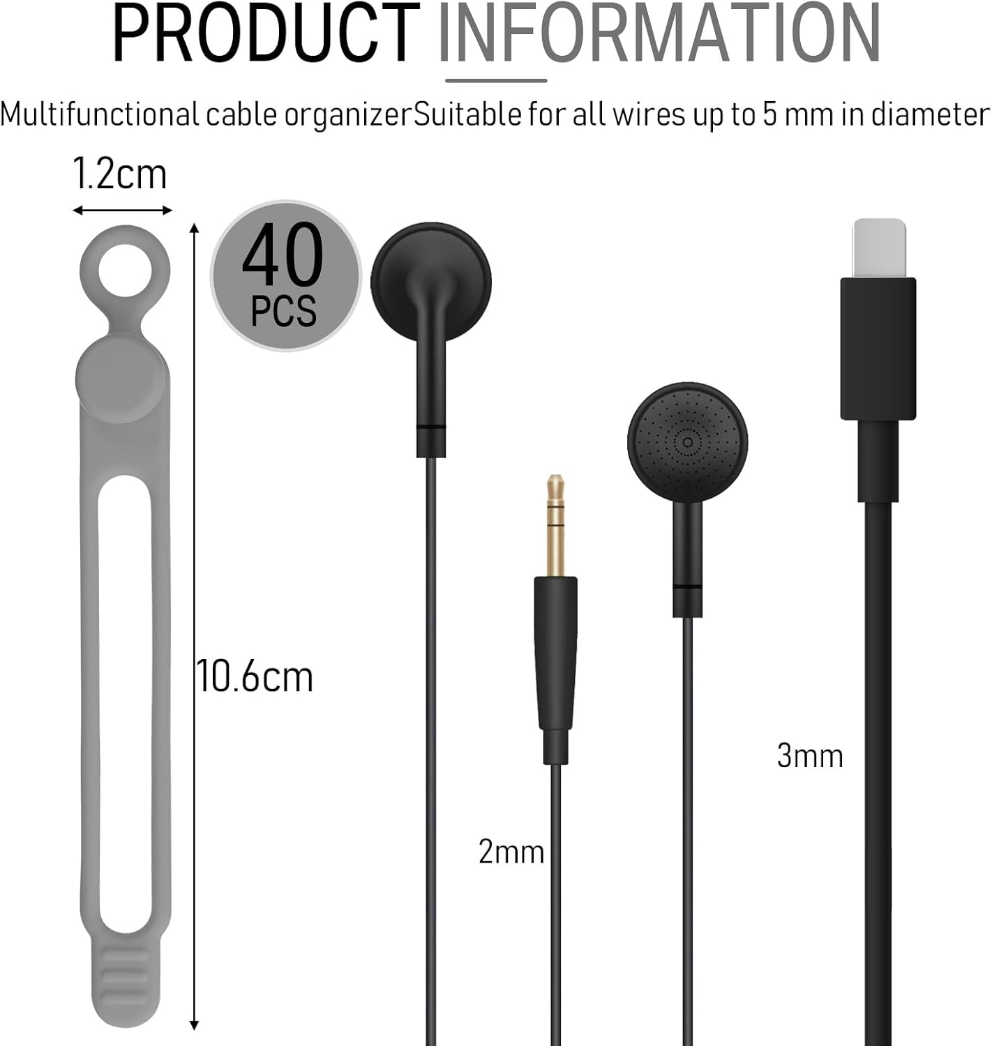 Nuanchu 40 Pcs Silicone Cable Ties Reusable Holder Adjustable Straps Multipurpose Charging Cable Organizer for Fastening Charging Cords Wires(4.17 Inch,Gray)