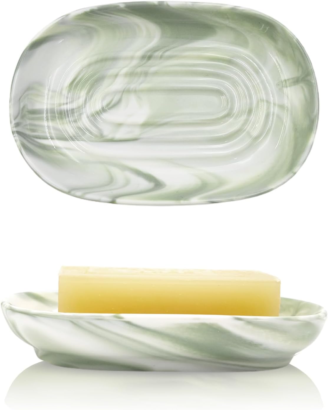 Elegant Ceramic Soap Dish for Shower with Unique Marble Texture, Decorative Bar Soap Holder for Bathroom & Kitchen, Easy Clean Versatile Oval Soap Dishes for Soap Bar