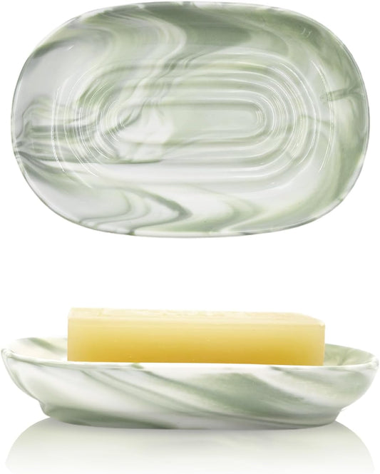 Elegant Ceramic Soap Dish for Shower with Unique Marble Texture, Decorative Bar Soap Holder for Bathroom & Kitchen, Easy Clean Versatile Oval Soap Dishes for Soap Bar
