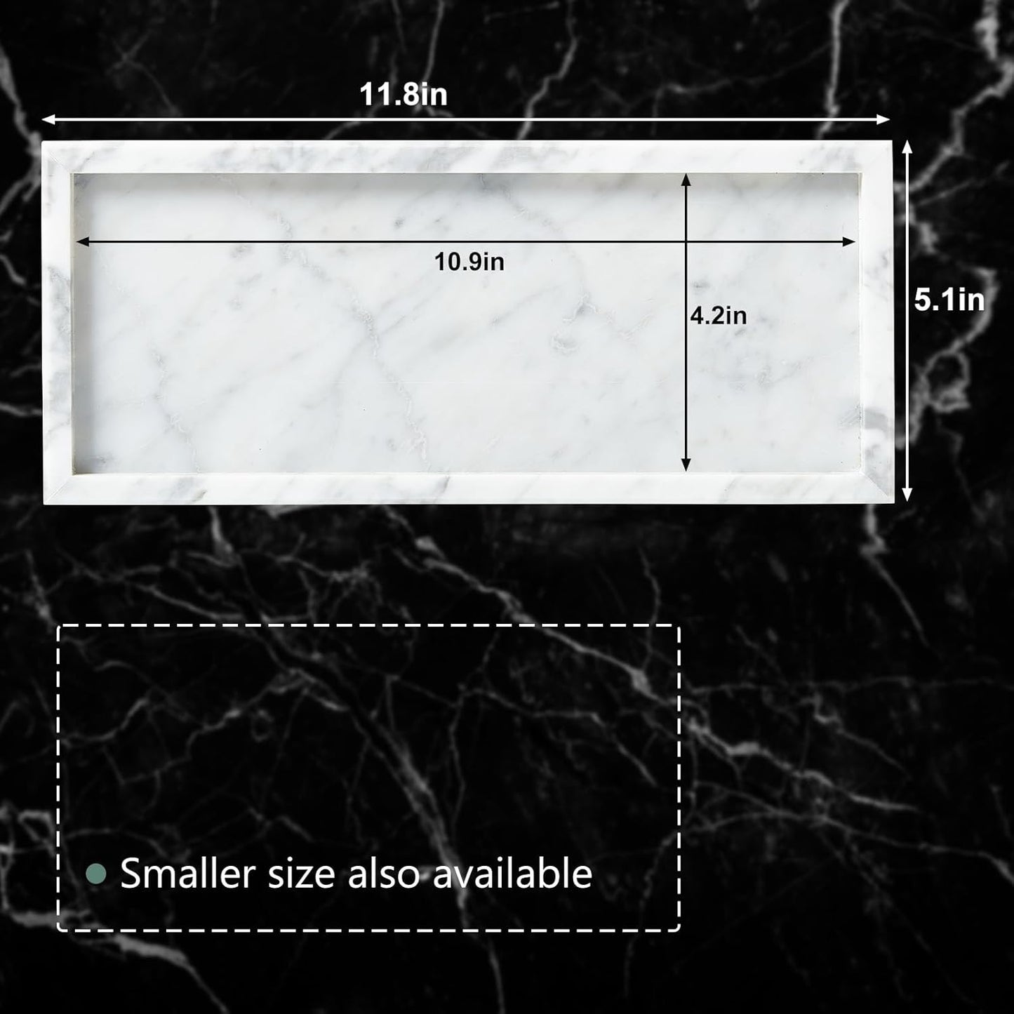 Luxury Natural Small Marble Tray for Bathroom Vanity and Kitchen Sink, Stone Countertop Organizer for Soap Dispenser, Jewelry, Perfume, Candle, Ring, Home Decor, Non-Resin Non-Ceramic