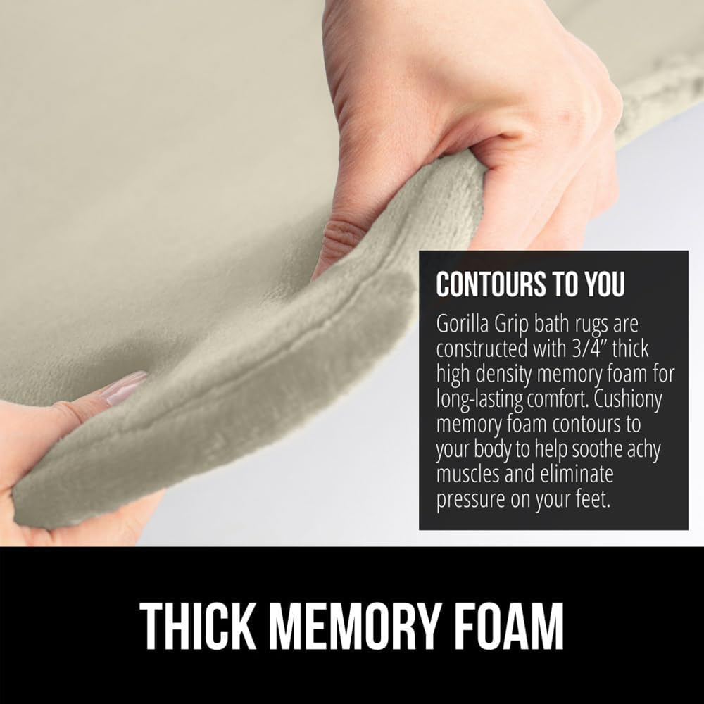 GORILLA GRIP Memory Foam Bath Rugs, Soft Absorbent Velvet Bathroom Mats, Durable Dots on Underside, Machine Washable Bathmat, Carpet Rug Room Decor for Shower Floor, 24x17 Mat, Champagne