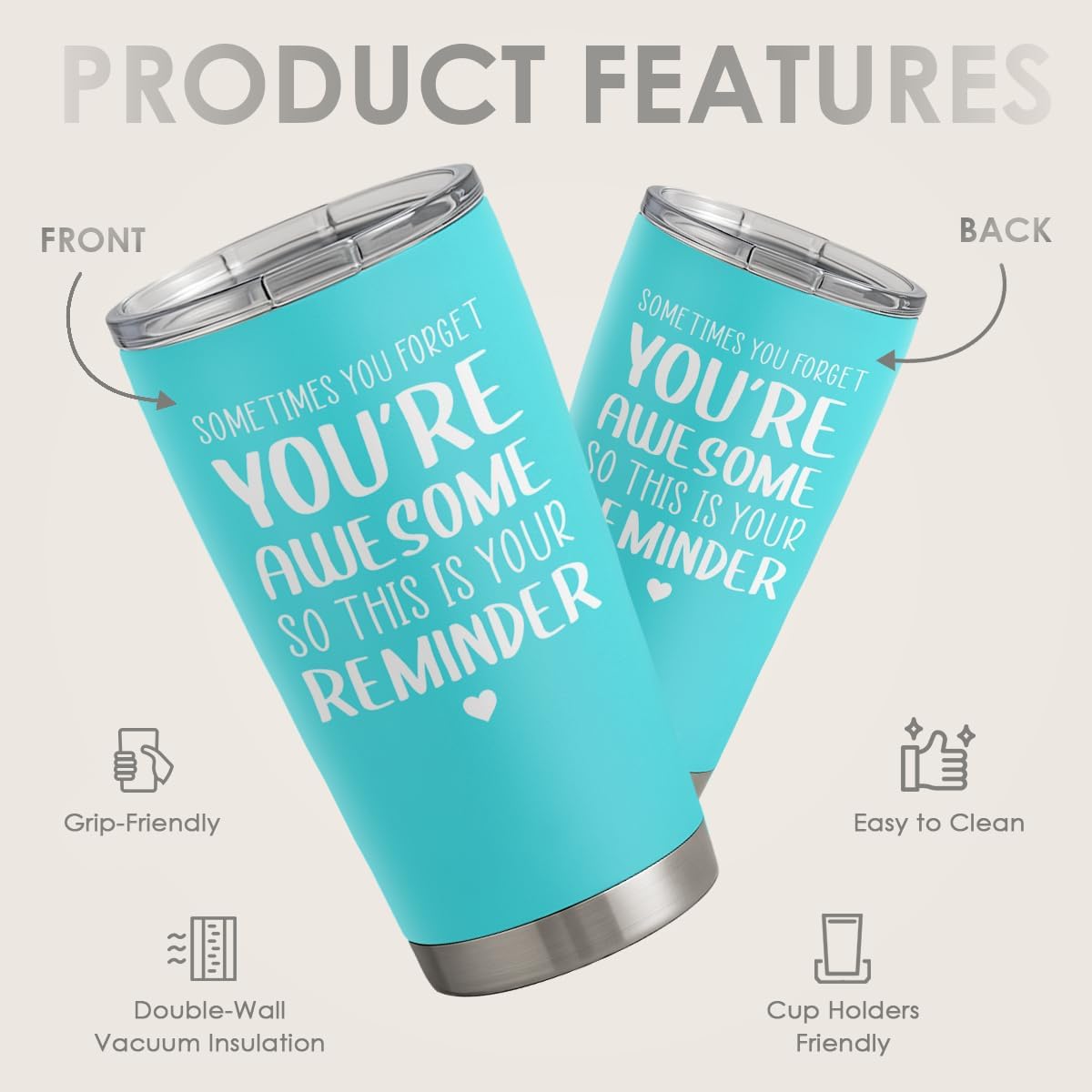 SANDJEST Sometimes You Forget That You’re Awesome So This Is Your Reminder Tumbler Gift Set - Birthday, Christmas Inspirational Gifts for Women, Men - 20oz Insulated Coffee Travel Mug
