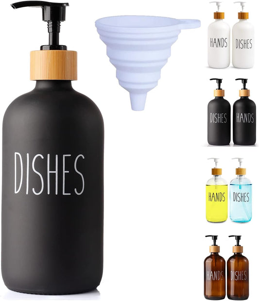 Black Glass Kitchen Soap Dispenser, Detergent Dispenser or Dish Soap Dispenser for Kitchen Sink, Black Soap Dispenser, Modern Farmhouse Decor Dish Soap Pump for Kitchen Organization