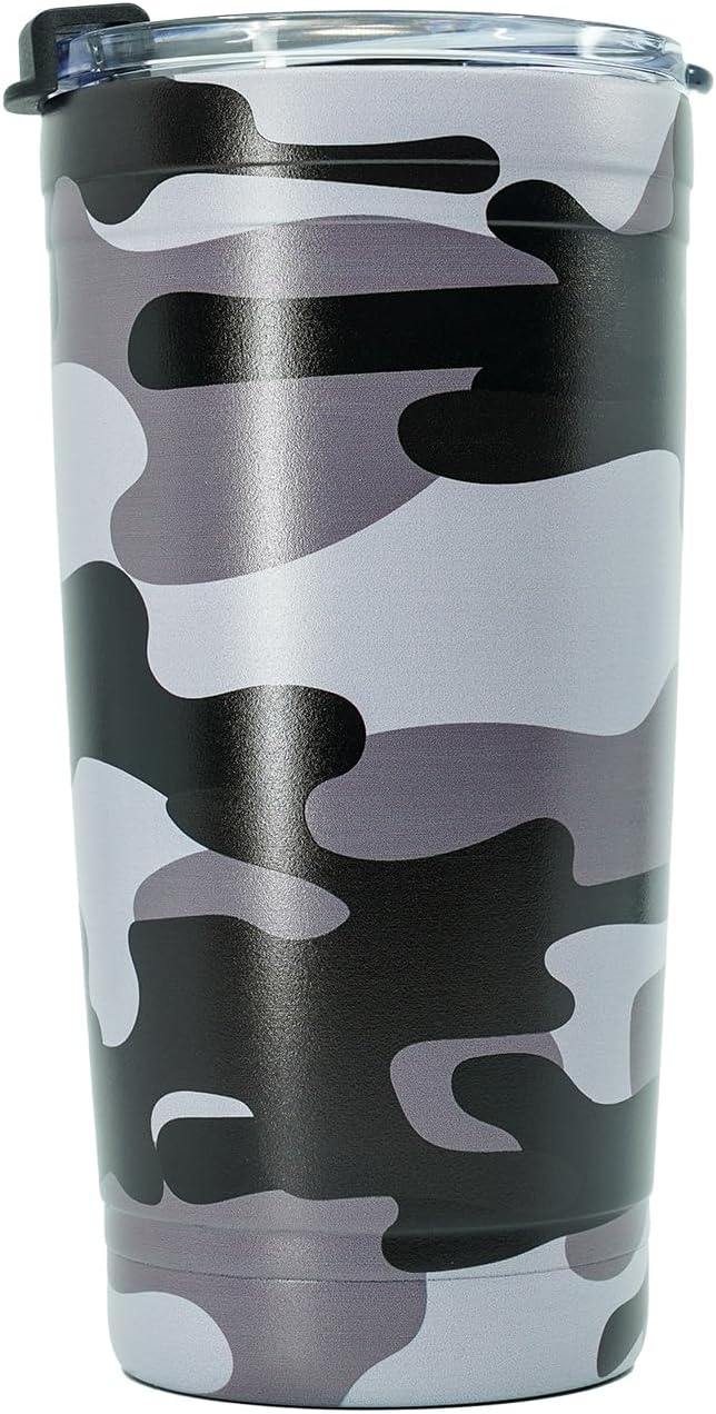 Military Gift Shop Black Camo 20oz Insulated Steel Tumbler with Leakproof Lid-Stainless Steel Vacuum Coffee, Double Wall, Thermal Travel Mug