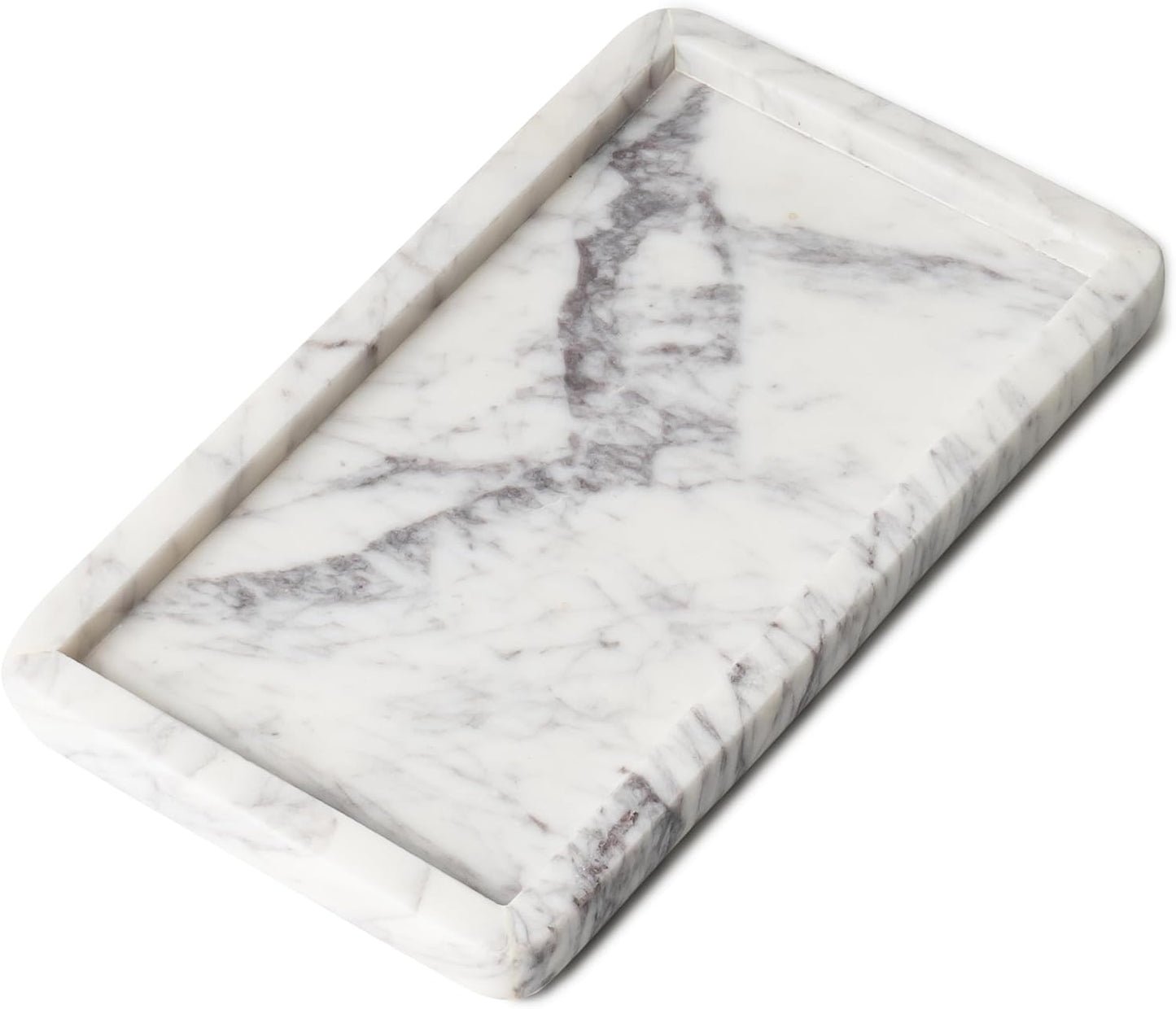 Cork & Mill Marble Tray for Bathroom Countertop, Kitchen Counter, or Catchall - 8 3/4" x 5" Small Rectangular Vanity Tray for Skincare or Perfume - Handcrafted Natural White Marble Stone Organizer