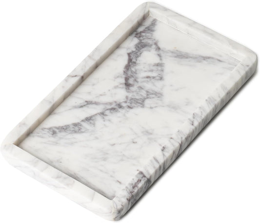 Cork & Mill Marble Tray for Bathroom Countertop, Kitchen Counter, or Catchall - 8 3/4" x 5" Small Rectangular Vanity Tray for Skincare or Perfume - Handcrafted Natural White Marble Stone Organizer