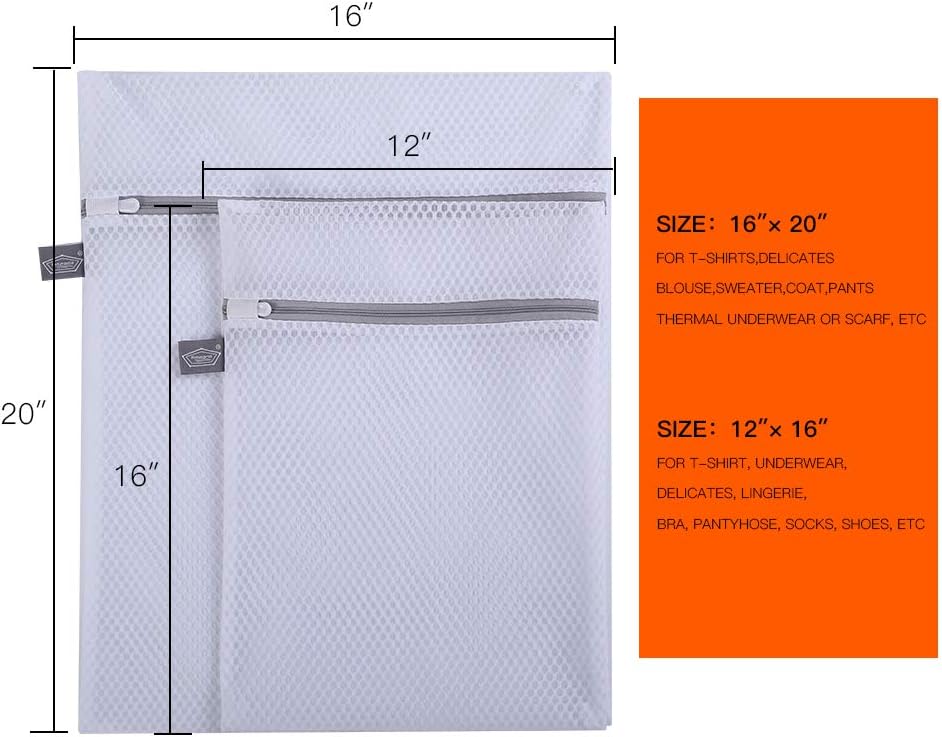 Kimmama Laundry Mesh Wash Bags, Lingerie Bags for Washing Delicates, White Net, Grey Zipper, 1L & 1M