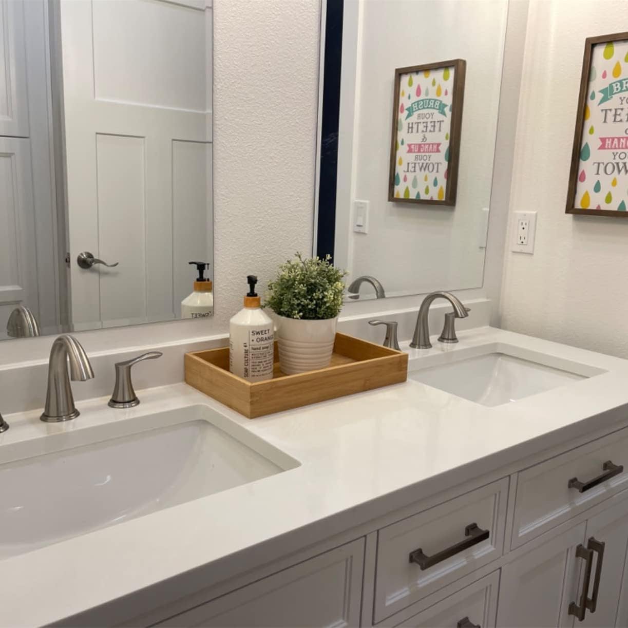 Natural Bamboo Vanity Organizer Set - Wooden Bathroom/Kitchen Countertop Tray, Set of 3