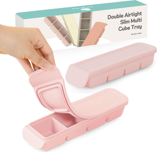 Silicone Freezer Trays with Lid, 1.7oz 4 Section - Leak Proof Silicone Freezer molds for Homemade Baby Food Breastmilk, Purees, Vegetables, Baby Food Jars Ice Tray with Lid BPA Free Pastel Pink
