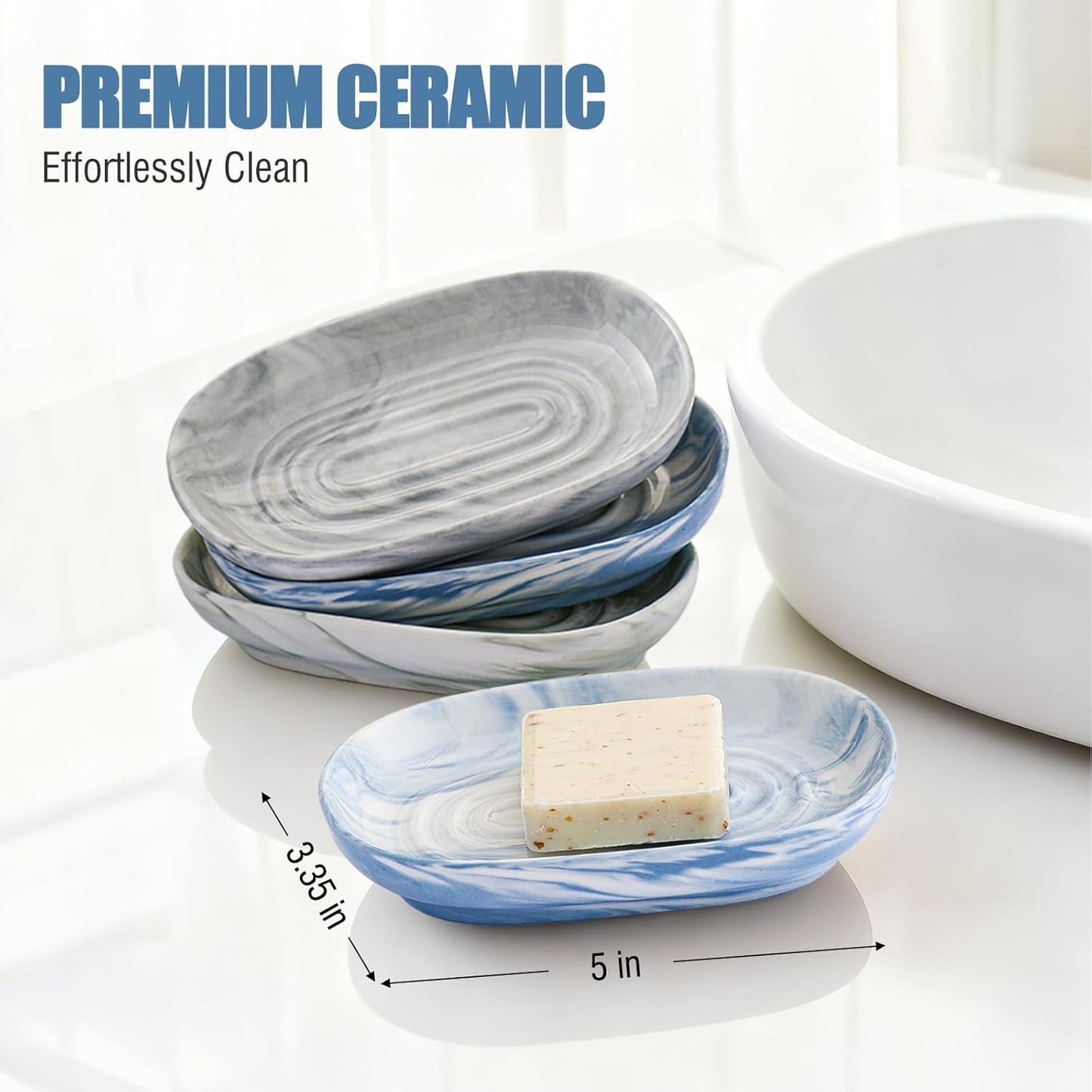 OTHIX Blue Ceramic Soap Dish with Unique Marble Texture, Decorative Bar Soap Holder for Bathroom and Kitchen, Cute Soap Dishes for Bar Soap, Jewelry, Ring (Blue Texture)