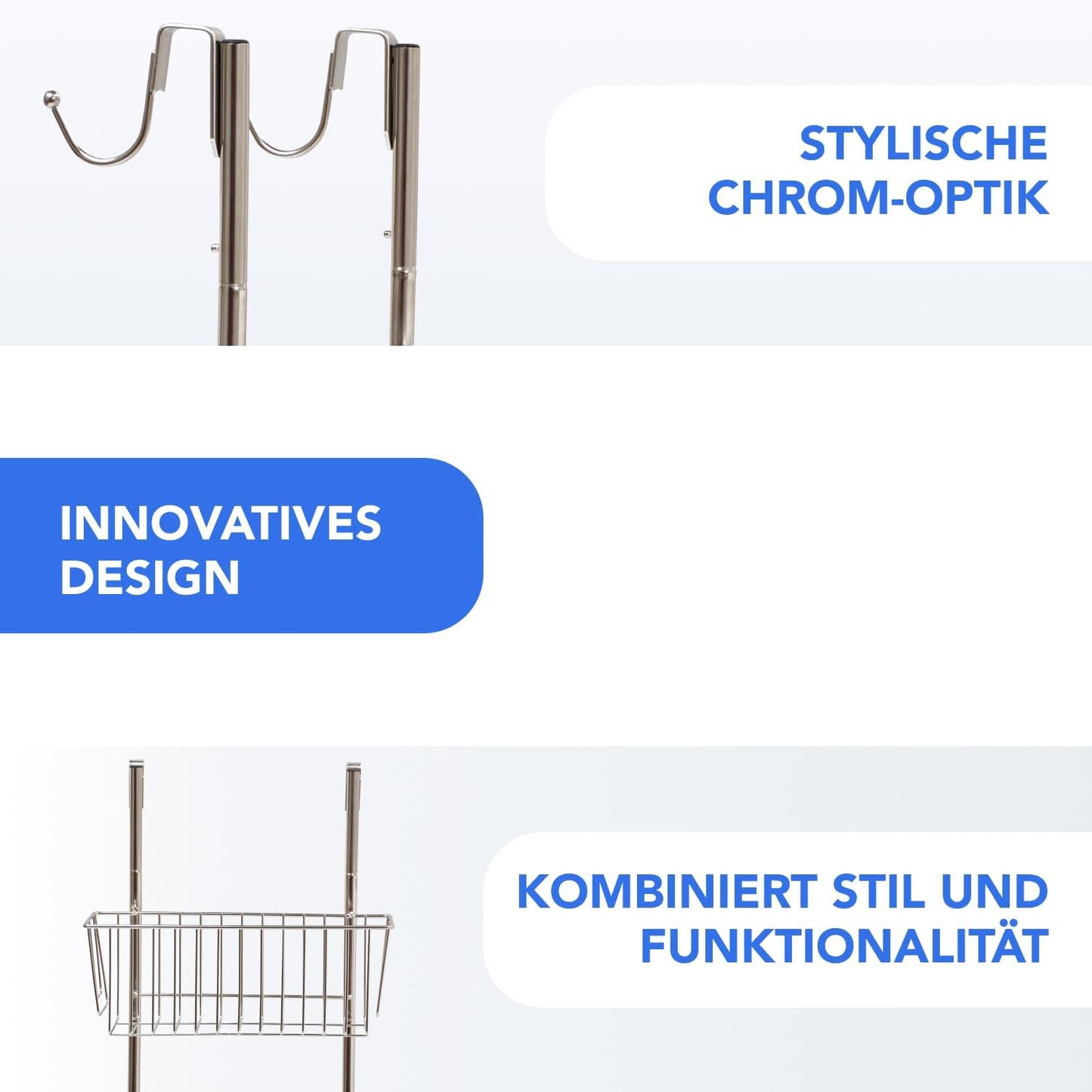 Bamodi Shower Caddy Hanging - 2 Tier Over Door Chrome Plated - No Drilling Required - Fits Shower Screens up to 0.78 inches - Hangable Shower Rack with 2 Towel Hooks (27.5 x 7.5 x 7.3 INCHES)