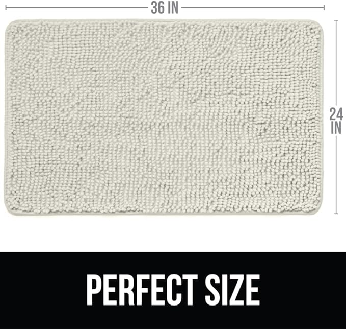 KANGAROO Bathroom Rugs, Chenille Soft Absorbent Bath Rug, Shaggy Shower Mat, Quick Dry Machine Wash Bathmat, Plush Carpet Mats for Tub, Bathtub and Room Home Decor Accessories, 36x24, Cream