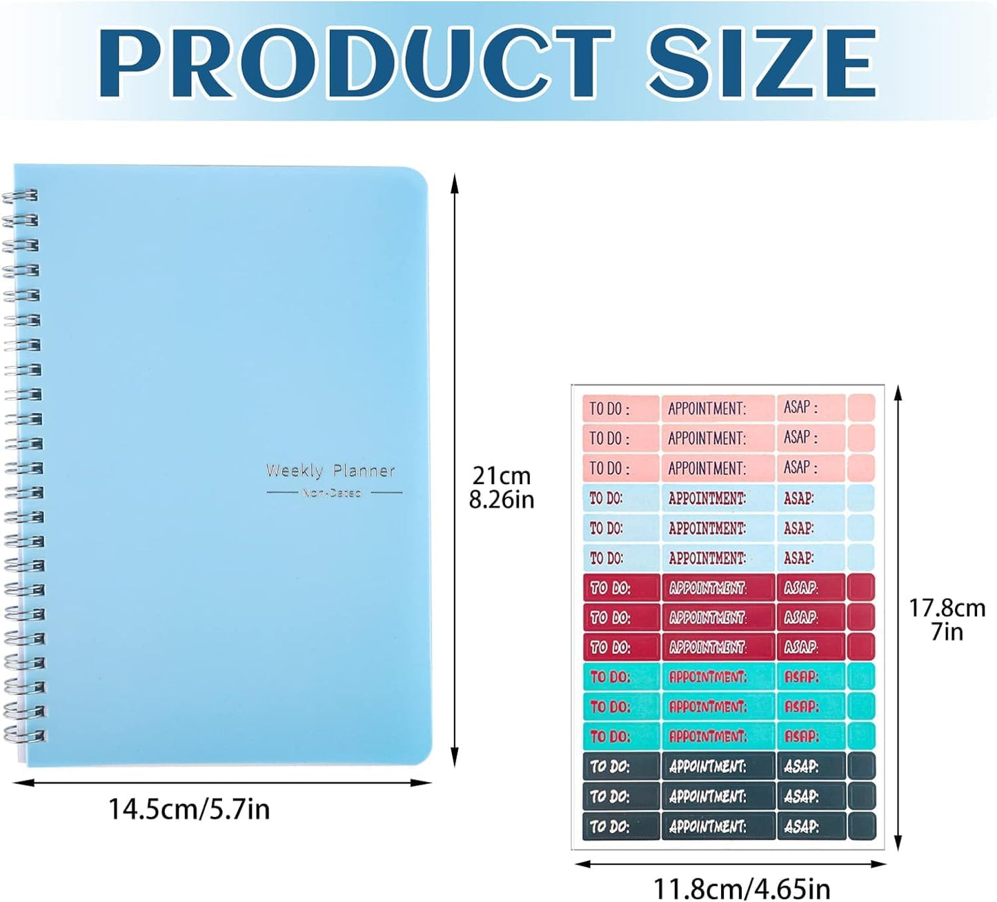 Undated Weekly Planner with Habit Tracker, 52 Weeks To Do List Notebook A5 Weekly Goal Planner with Spiral Binding & Stickers Home Work School Supplies for Women Girls 8.2" x 5.7" - Simple Style
