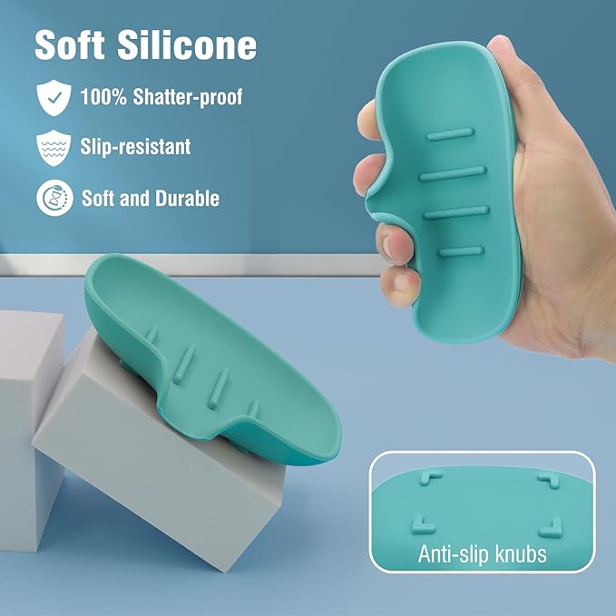 3 Pack Soap Bar Holder, AIMAIAIMAI Self Draining Soap Dish, Quick Drainage, Soap Dishes for Bathroom, Shower, Silicone Soap Tray for Kitchen, Dishwasher Safe (Green)