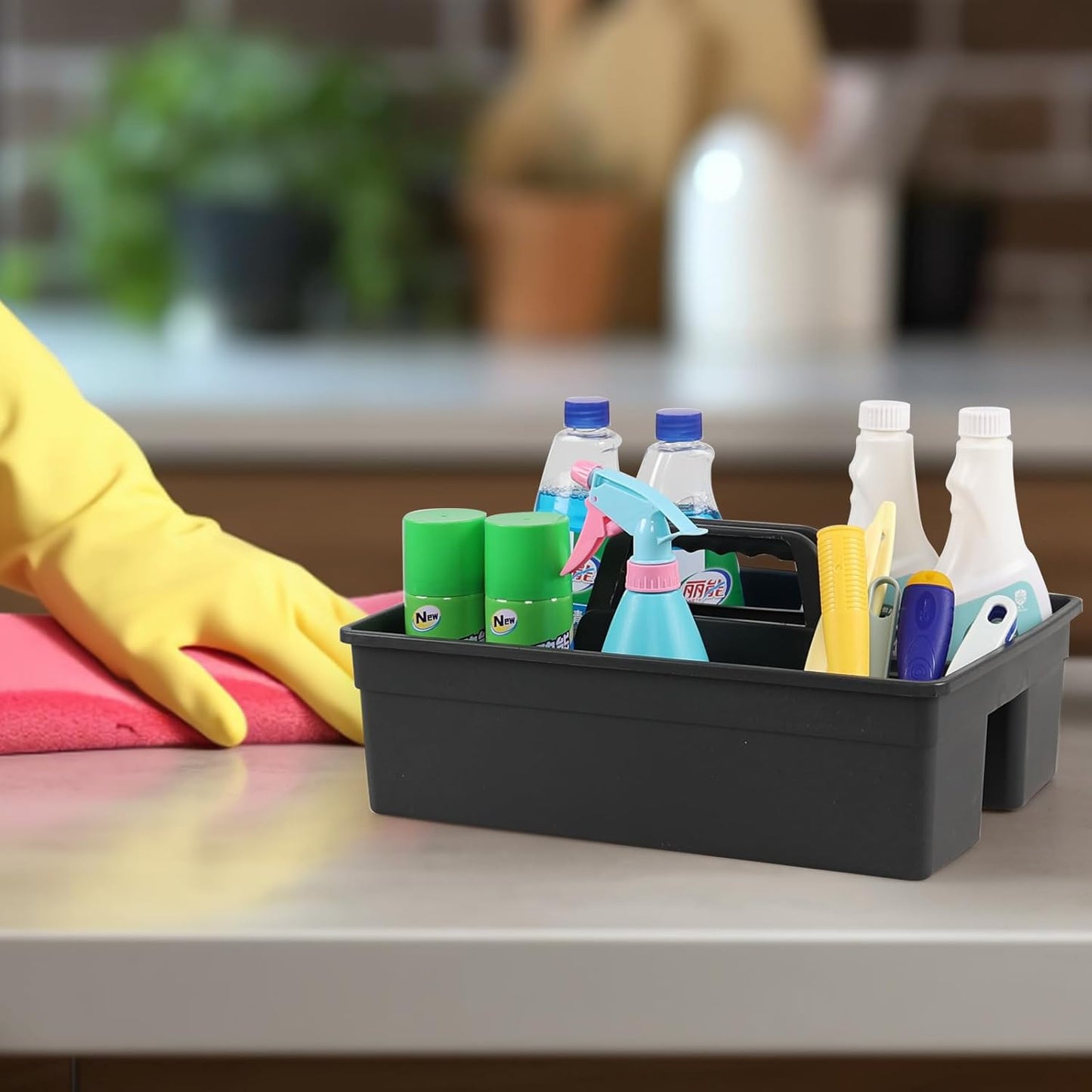 6 Pack Cleaning Organizer Caddy with Handle, Plastic Carry Caddy for Cleaning Products