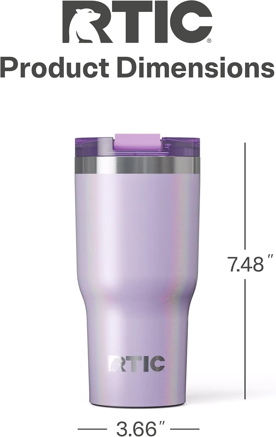 RTIC 20oz Essential Tumbler with Lid, Ceramic Lined, Insulated, Stainless Steel, Metal, Double Wall Vacuum-Insulation, Travel Cup for Iced Coffee, Tea, Hot and Cold Drink, Lavender Glitter