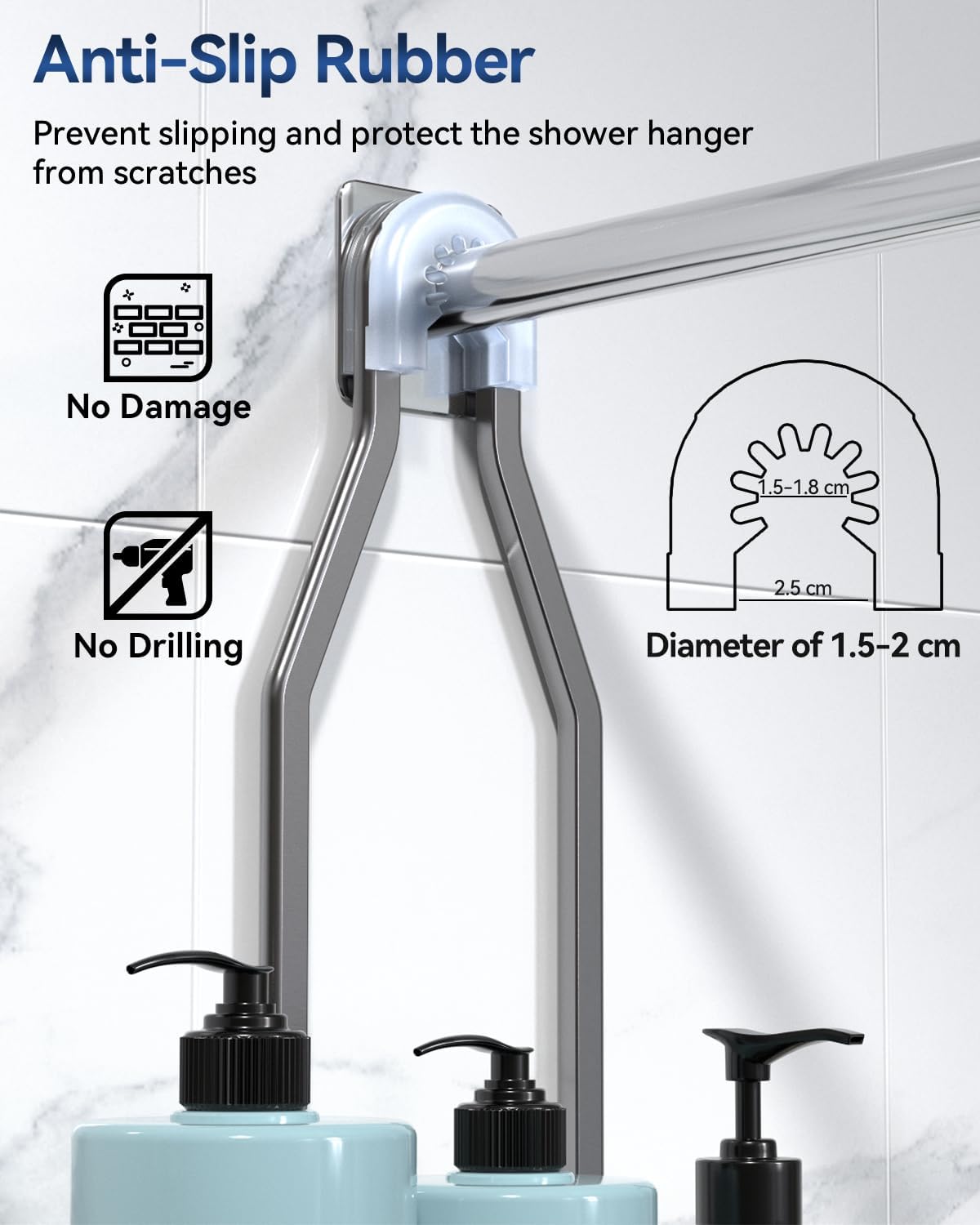 YASONIC Shower Caddy Hanging - Never Rust Organizer - Aluminum over The head caddy with 10 Hooks for Razor/Sponge - Shower Rack with Soap Basket - Grey
