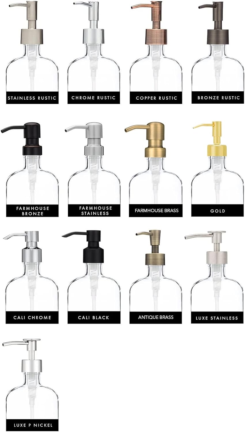 Rail19 Frosted Milk + Honey Glass Soap Dispenser | Vintage-Inspired Modern Refillable Soap & Lotion Pump Bottle for Bathroom Vanity Countertop and Kitchen, 12oz (Farmhouse Stainless)